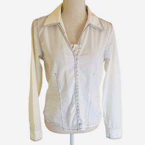 Harley Davidson Women's White Long Sleeve Button Front Blouse M